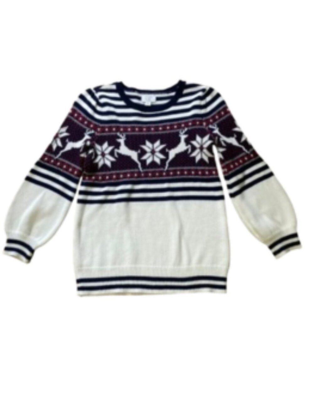 Crown & Ivy Girls Medium Fair Isle Reindeer Sweater 100% Cotton Crew, sz Medium